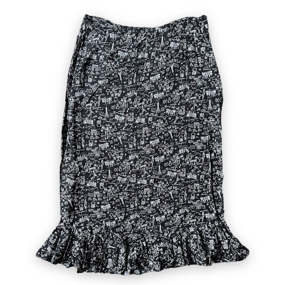 Christopher & Banks Long Skirt With Flounce Size 8 Paris Black White Side Zip